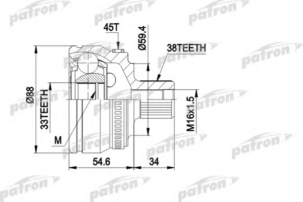 PCV1435 PATRON Шарнирный комплект, приводной вал