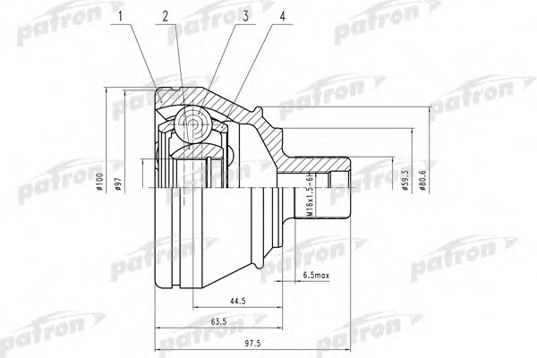 pcv1552 PATRON Шарнирный комплект, приводной вал
