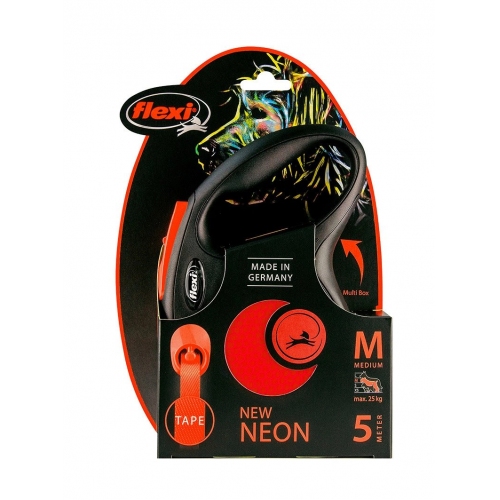 Купить Flexi New Neon M 5м до 25кг поводок-рулетка РЕМЕНЬ, ОРАНЖЕВЫЙ  1/12 в интернет-магазине Ravta – самая низкая цена