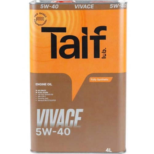Купить Масло моторное TAIF VIVACE 5W-40 синтетическое 4л в интернет-магазине Ravta – самая низкая цена
