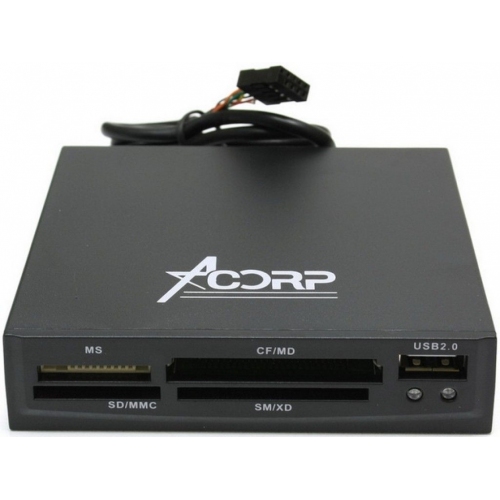 Купить Устройство чтения карт памяти Acorp CRIP200-B USB2.0 (all-in-1, + USB port) Internal black в интернет-магазине Ravta – самая низкая цена