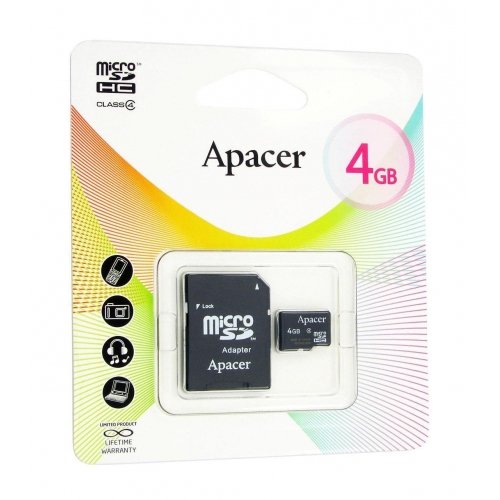 Купить Флеш карта microSDHC 4Gb Class4 Apacer AP4GMCSH4-R + adapter в интернет-магазине Ravta – самая низкая цена