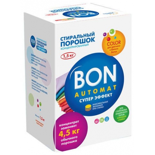 Купить Стиральный порошок Bon BN-138 Automat Супер Эффект COLOR с поддержкой цвета (1,5 кг) в интернет-магазине Ravta – самая низкая цена