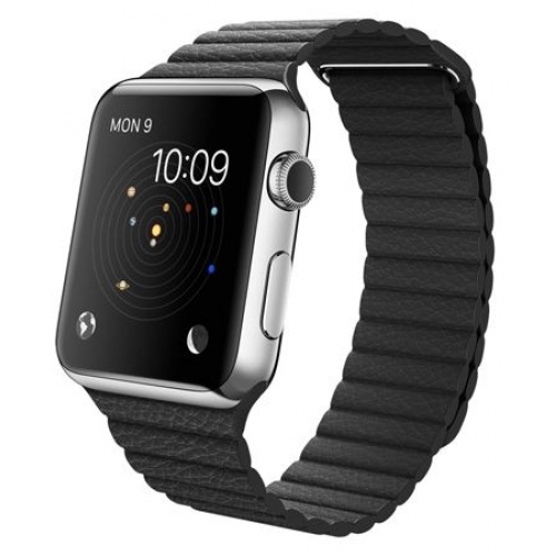 Купить Умные часы Apple Watch 42mm Stainless Steel Case with Black Leather - M (MJYN2) в интернет-магазине Ravta – самая низкая цена