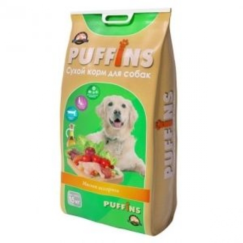 Купить Корм Puffins для собак Мясное ассорти 15 кг в интернет-магазине Ravta – самая низкая цена