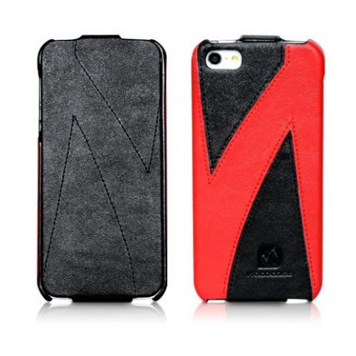 Купить Кожаный чехол HOCO Mixed color flip leather case для iPhone 5 (черный/красный) в интернет-магазине Ravta – самая низкая цена