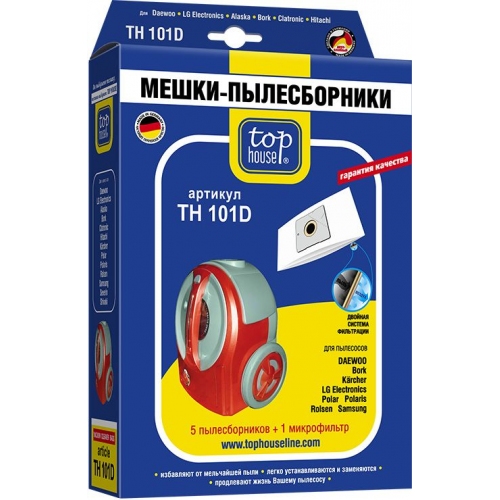 Купить Мешки-пылесборники TOP HOUSE TH 101 D (5 шт.+1 микрофильтр) в интернет-магазине Ravta – самая низкая цена