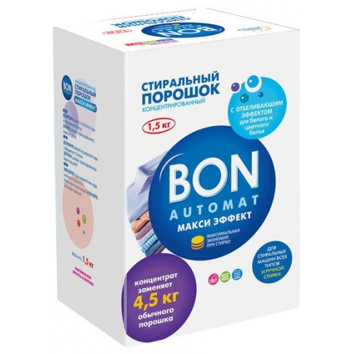 Купить Универсальный стиральный порошок с отбеливающим эффектом Bon BN-139 Automat Макси Эффект (1,5 кг) в интернет-магазине Ravta – самая низкая цена