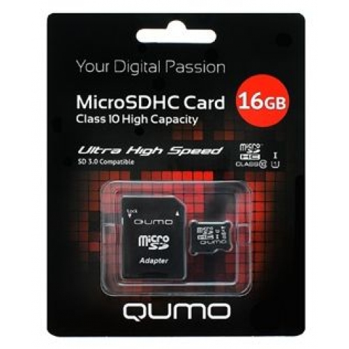 Купить Карта памяти Qumo MicroSDHC 16GB Сlass 10 UHS-I,3.0 с адаптером SD в интернет-магазине Ravta – самая низкая цена