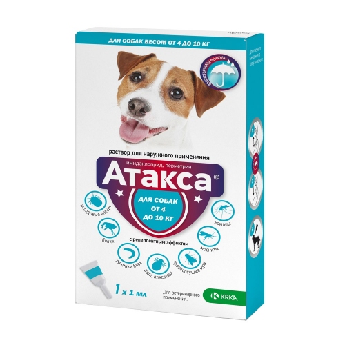 Купить АТАКСА капли для собак весом  от 4 до 10 кг против блох, вшей, власоедов 1 пипетка по 1,0 мл в интернет-магазине Ravta – самая низкая цена