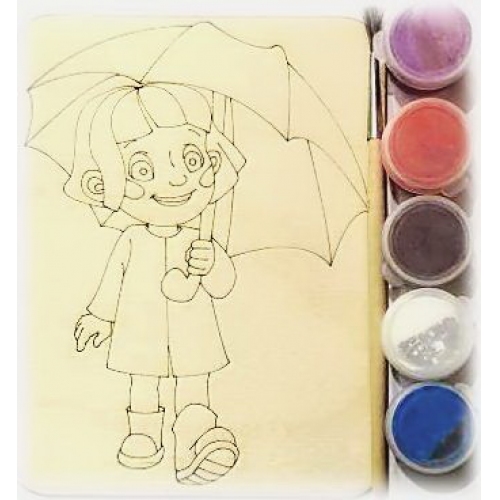 Купить Дощечка под роспись "Девочка с зонтом" с красками и кисточкой арт.7814 (11*14 см.) в интернет-магазине Ravta – самая низкая цена