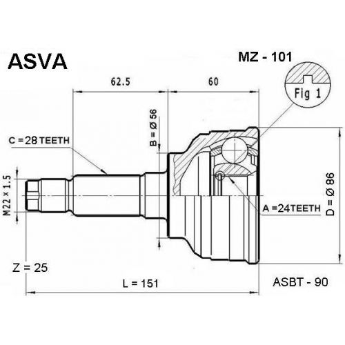 Купить (mz-101) ASVA Шрус наружный 24x56x28 в интернет-магазине Ravta – самая низкая цена