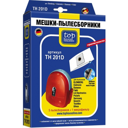 Купить Мешки-пылесборники TOP HOUSE TH 201 D (5 шт. +1 микрофильтр) в интернет-магазине Ravta – самая низкая цена