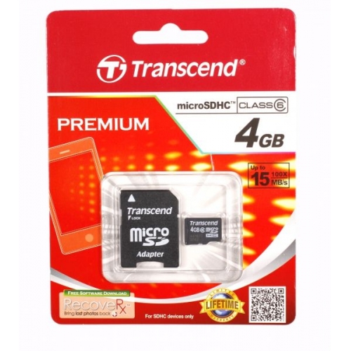 Купить Флеш карта micro SDHC 4GB class 6 SD 2.0 Transcend (TS4GUSDHC6) в интернет-магазине Ravta – самая низкая цена