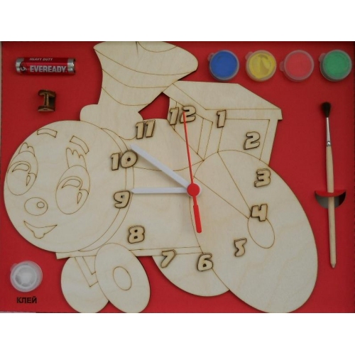Купить Часы с циферблатом под роспись "Паровозик" с красками арт.ДНИ 114 /20 в интернет-магазине Ravta – самая низкая цена