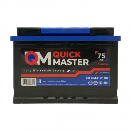 Купить Автомобильный аккумулятор Quick Master SP 6СТ-75 (L)-(1) 560A 277*175*190 в интернет-магазине Ravta – самая низкая цена
