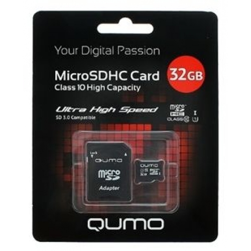 Купить Карта памяти Qumo MicroSDHC 32GB Сlass 10 UHS-I,3.0 с адаптером SD в интернет-магазине Ravta – самая низкая цена