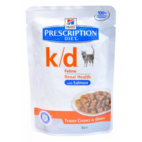 Купить Консервированный корм Hill's K/D для кошек при лечении почек с лососем (кусочки в соусе) паучи 85гр в интернет-магазине Ravta – самая низкая цена