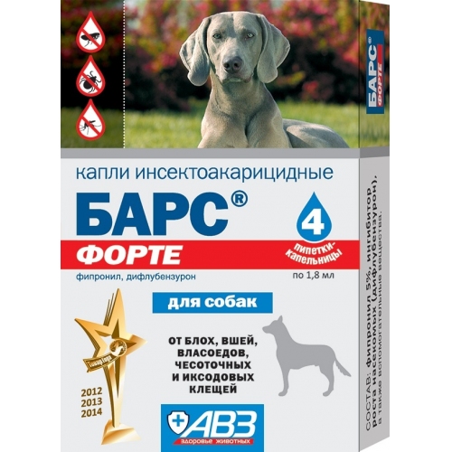 Купить Агроветзащита Барс Форте Капли для собак от блох и клещей, 4пипетки (фипронил) АВ711 в интернет-магазине Ravta – самая низкая цена