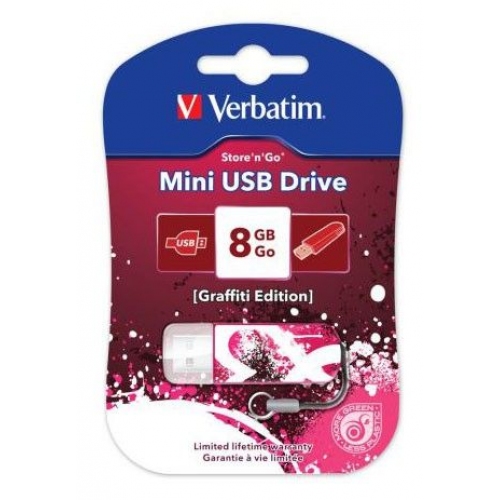 Купить Флеш диск Verbatim Store n Go Mini graffiti edition 8Gb USB2.0 (красный) в интернет-магазине Ravta – самая низкая цена