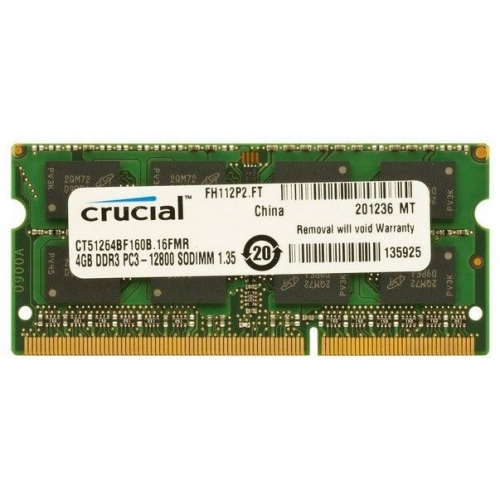 Купить Память SO-DDR3 4Gb 1600MHz Crucial (CT51264BF160B(J)) RTL (PC3-12800) CL11 SODIMM 204pin 1.35V/1.5V в интернет-магазине Ravta – самая низкая цена