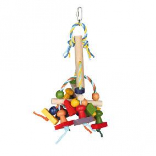 Купить Игрушка д/попугая деревянная с бум.лентами, разноцветная, на карабине, 31 см в интернет-магазине Ravta – самая низкая цена