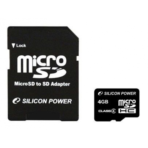 Купить Флеш карта microSDHC 4Gb Class4 Silicon Power SP004GBSTH004V10-SP + adapter в интернет-магазине Ravta – самая низкая цена