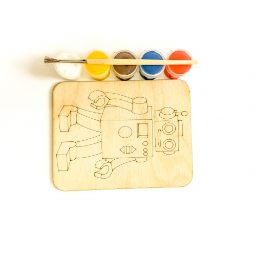 Купить Дощечка под роспись "Робот" с красками и кисточкой арт.7813 (11*14 см.) в интернет-магазине Ravta – самая низкая цена
