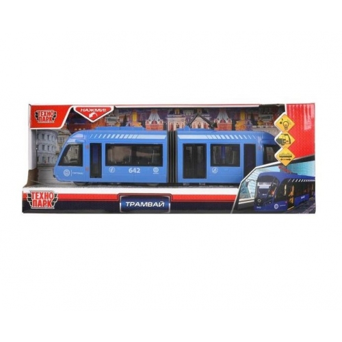 Купить Технопарк. Трамвай с резинкой пластик свет-звук 30 см, двери, синий арт.TRAMNEWRUB-30PL-BU в интернет-магазине Ravta – самая низкая цена