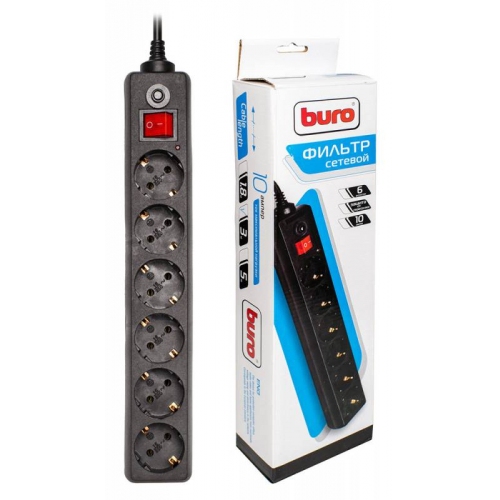 Купить Сетевой фильтр BURO 600SH-3-9FT-BLACK (черный) (3 м)  в интернет-магазине Ravta – самая низкая цена