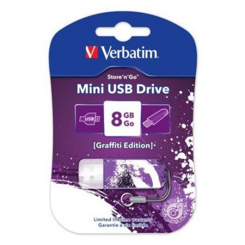 Купить Флеш диск Verbatim Store n Go Mini graffiti edition 8Gb USB2.0 (пурпурный) в интернет-магазине Ravta – самая низкая цена