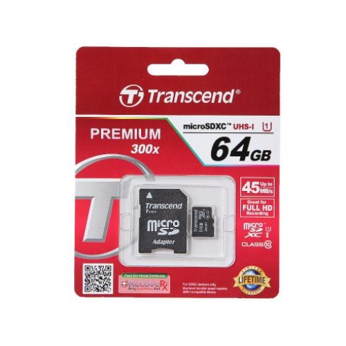 Купить Карта памяти Transcend MicroSDHC 64GB Class10 UHS-1 (TS64GUSDU1) с адаптером в интернет-магазине Ravta – самая низкая цена