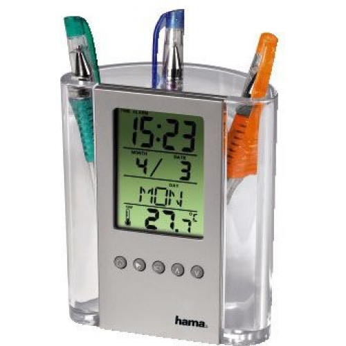 Купить Термометр - подставка для ручек Hama (термометр/часы/будильник) (серебристый/прозрачный) [Ox&] в интернет-магазине Ravta – самая низкая цена
