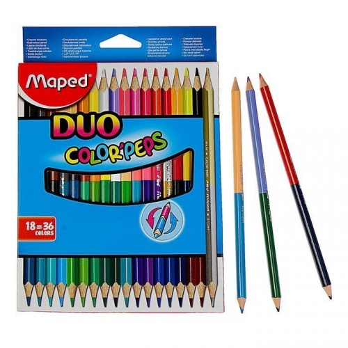 Купить Maped. Карандаши цветные "Color'Peps Duo" двусторонние (18 шт 36 цв.) арт.829601 в интернет-магазине Ravta – самая низкая цена