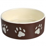 Миска TRIXIE для собаки с рисунком "Лапка", 1,4л. 20см керамика, коричневая/белая
