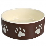 Миска TRIXIE для собаки с рисунком "Лапка", 0,3л. 12см керамика, коричневая/белая