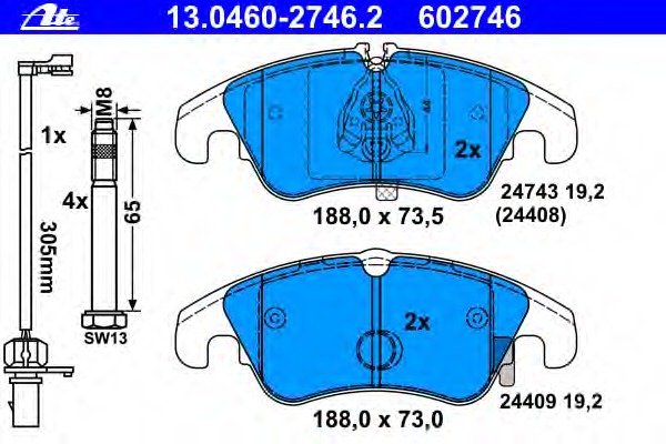 Купить 13.0460-2746.2 ATE Комплект тормозных колодок, дисковый тормоз в интернет-магазине Ravta – самая низкая цена