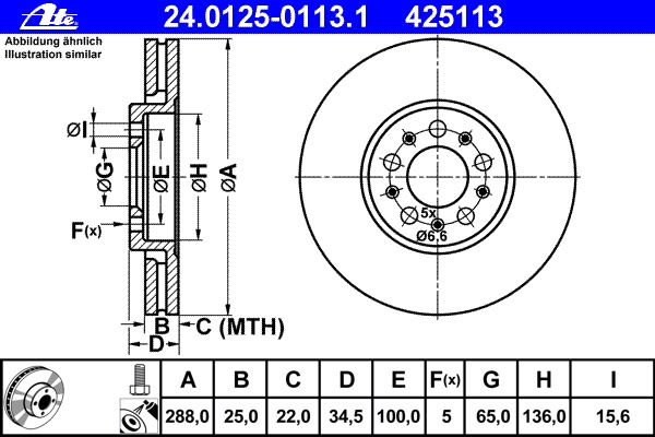 24.0125-0113.1 ATE Тормозной диск