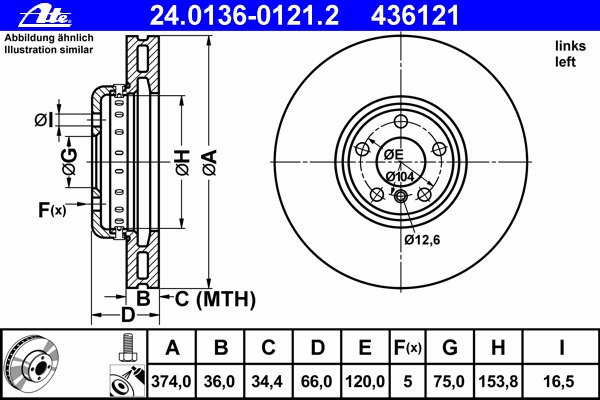 24.0136-0121.2 ATE Тормозной диск