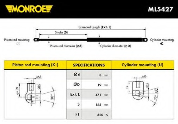 ML5427 Monroe Газовая пружина, крышка багажник