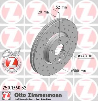 Купить 250.1360.52 ZIMMERMANN Тормозной диск в интернет-магазине Ravta – самая низкая цена