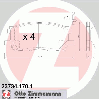 23734.170.1 ZIMMERMANN Комплект тормозных колодок, дисковый тормоз