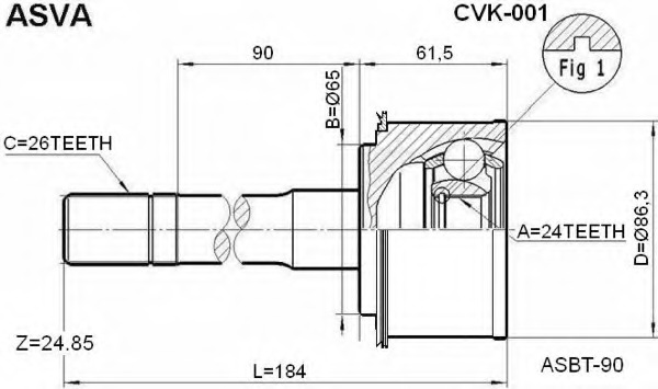 cvk-001 ASVA Шарнирный комплект, приводной вал