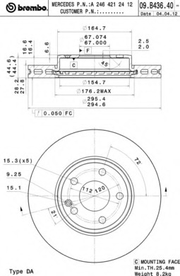 09.B436.41 BREMBO Тормозной диск