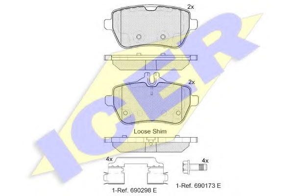 182076 ICER Комплект тормозных колодок, дисковый тормоз