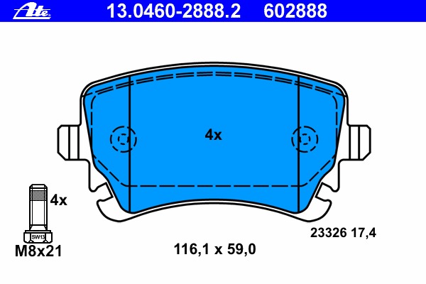 Купить 13.0460-2888.2 ATE Комплект тормозных колодок, дисковый тормоз в интернет-магазине Ravta – самая низкая цена