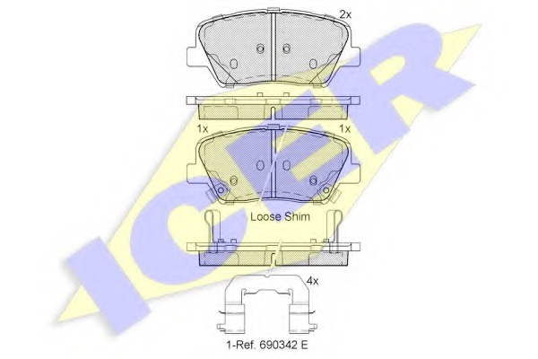 182147 ICER Комплект тормозных колодок, дисковый тормоз