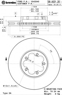 09.A531.20 BREMBO Тормозной диск