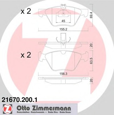 21670.200.1 ZIMMERMANN Комплект тормозных колодок, дисковый тормоз