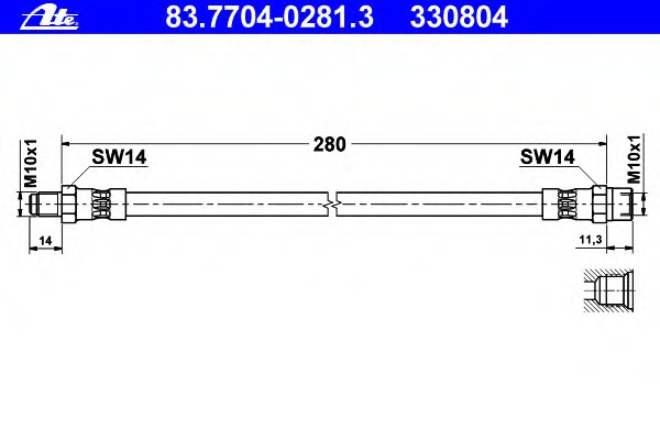 83.7704-0281.3 ATE Тормозной шланг